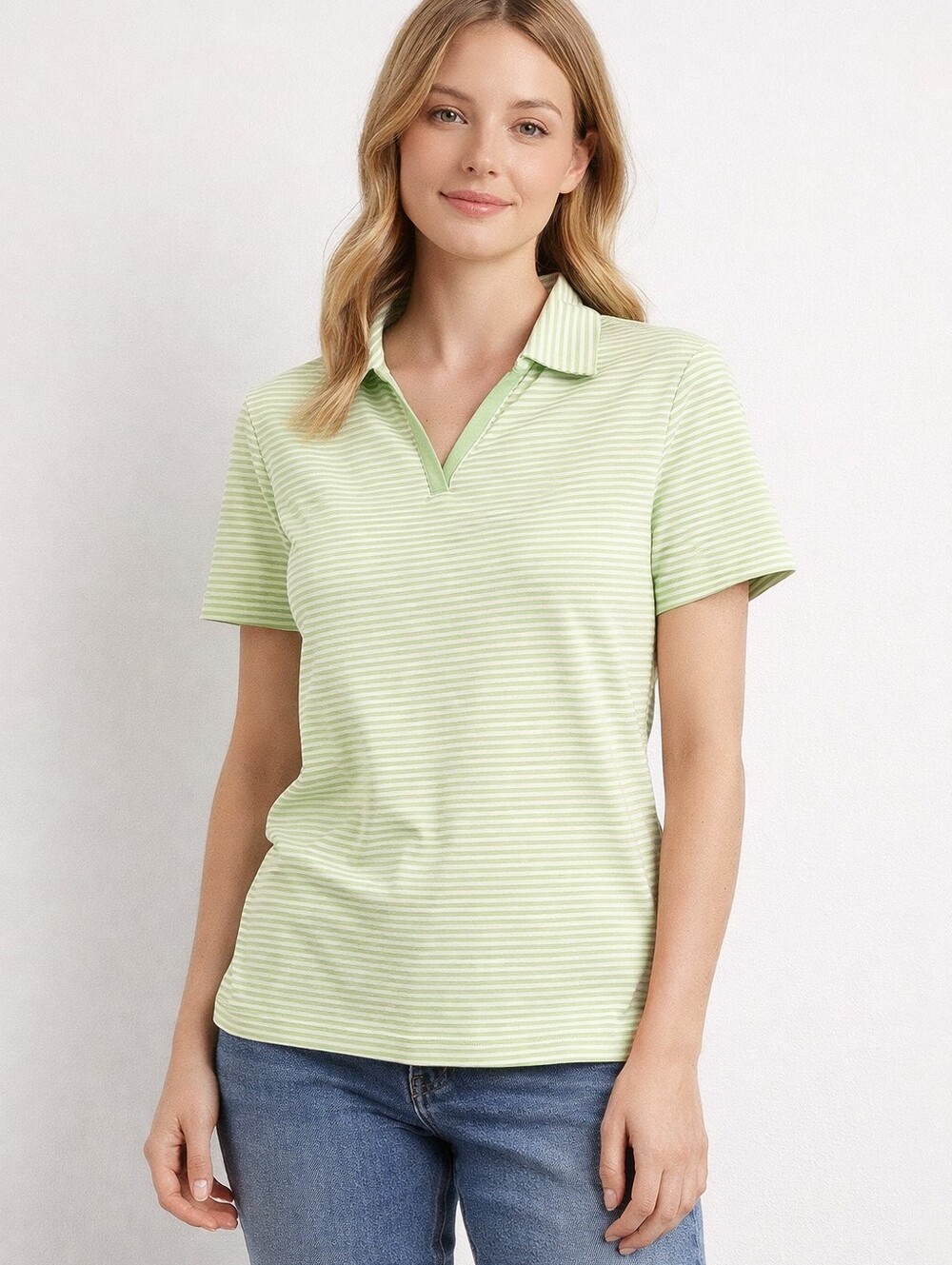 IZOD Polo Shirt Women's XL Green White Stripes Golf Short Sleeve Athletic Summer